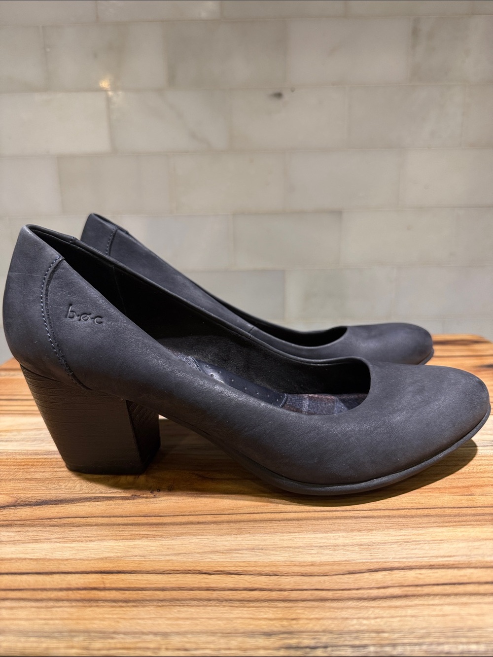 b.o.c. Black Round-Toe Block Heel Pumps
